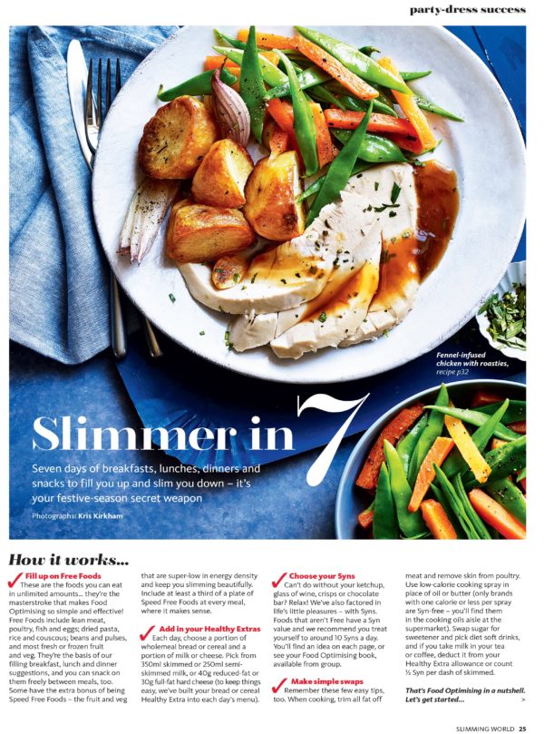 Creative food photography showing a chicken dinner filled with lots of vegetables and roast potatoes topped with gravy